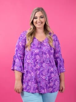 Dear Scarlett Wrinkle Free Self-Tie Bell Sleeve Printed Top | S - 3X