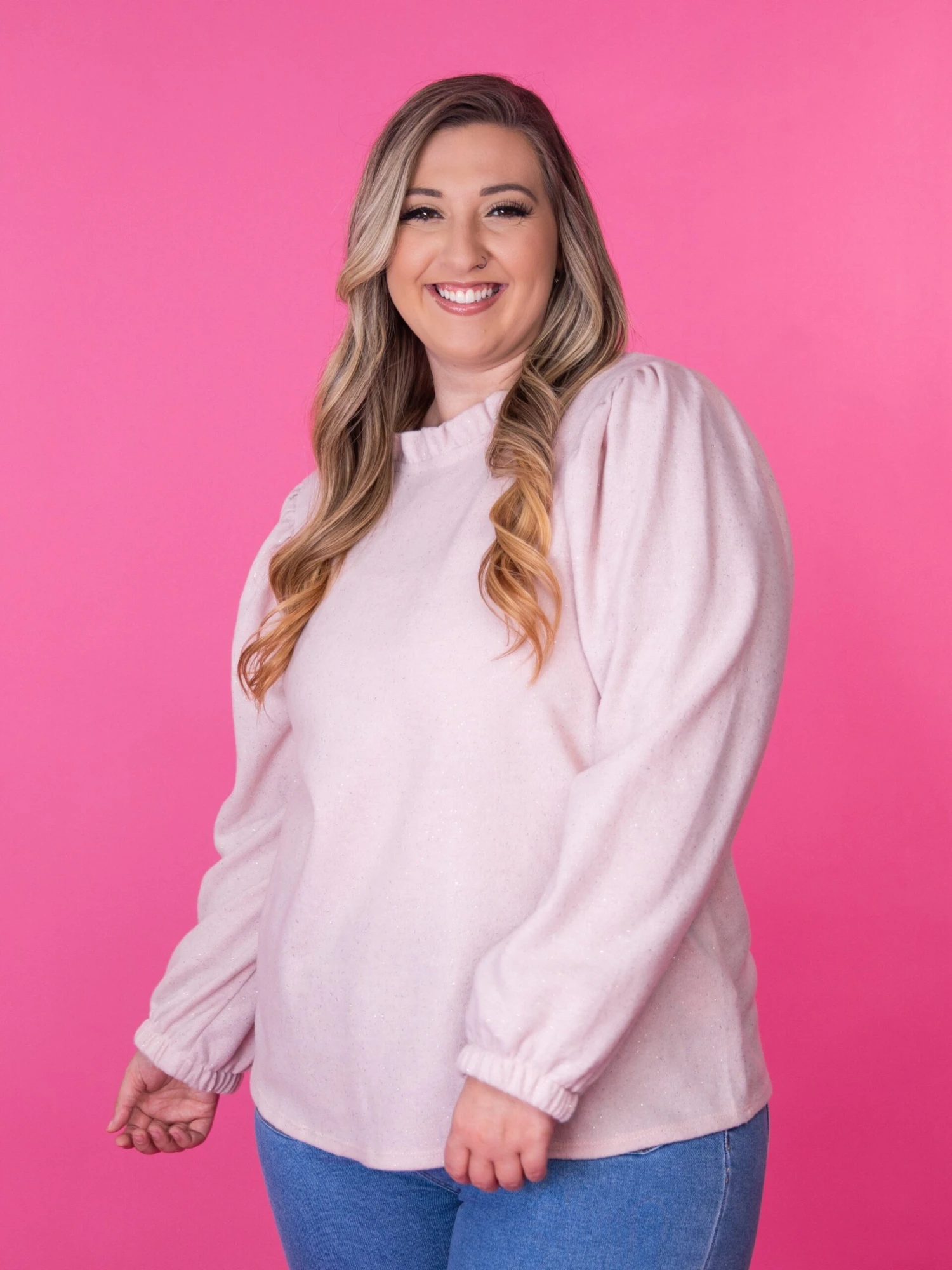 Long Sleeve Top W/ Key Hole Back And Elastic Cuffs | S-3X 3 Long Sleeve Top W/ Key Hole Back And Elastic Cuffs | S-3X