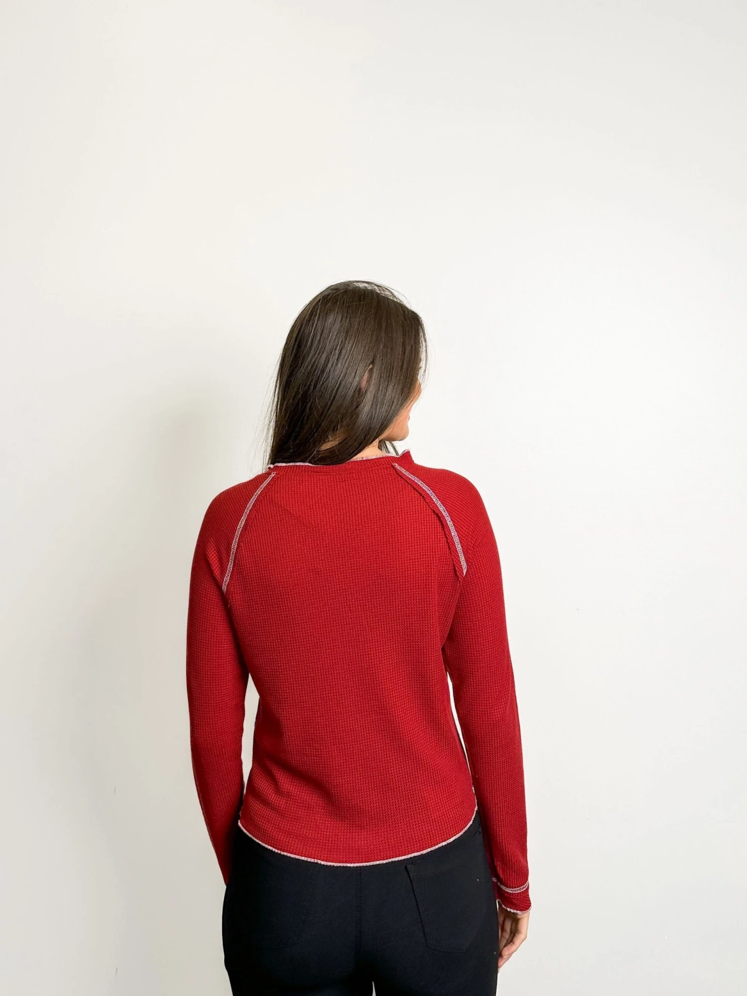 Textured Round Neck Long Sleeve Top W/ Contrasting Seams | S- XL 7 Textured Round Neck Long Sleeve Top W/ Contrasting Seams | S- XL - Image 5