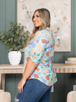 Roll Up Button Sleeve Floral Hi Low Top | S-L -Be Cool Shop 6dd06e26a64623aedfe398dec9ee7aeb