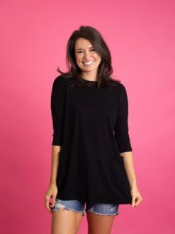 3/4 Sleeves Round Neck Ribbed Tunic Top W/ Pockets | S-XL -Be Cool Shop 77cc4d7249e8e977c5ff29eae858eea0