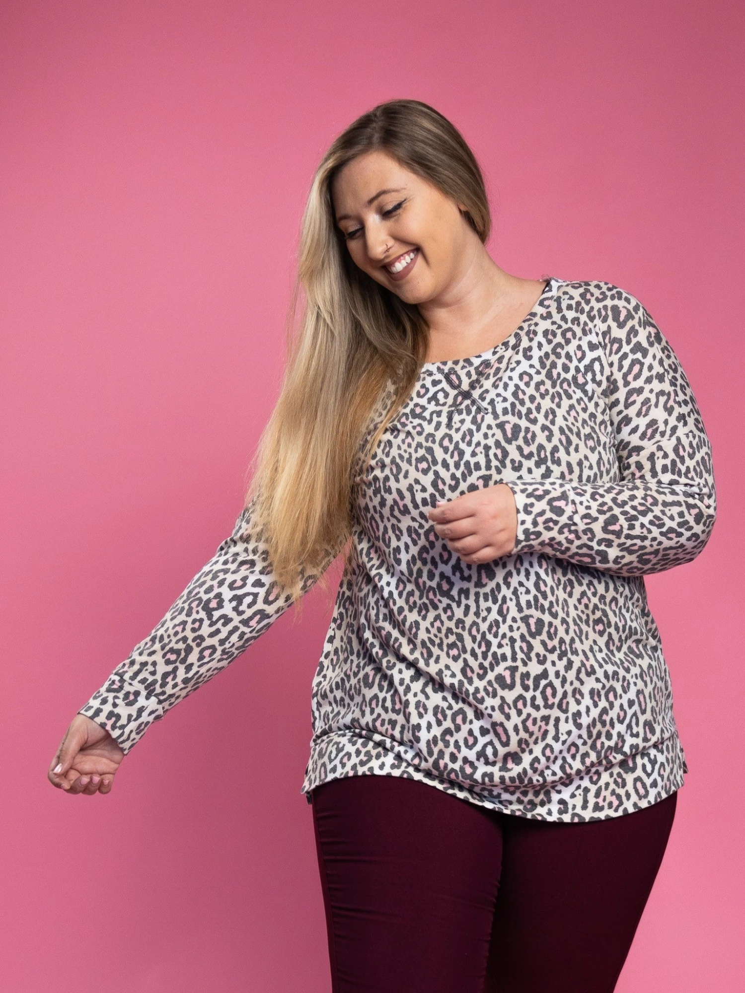 Animal Print Round Neck Long Sleeve Top | S - 3X 6 Animal Print Round Neck Long Sleeve Top | S - 3X - Image 4