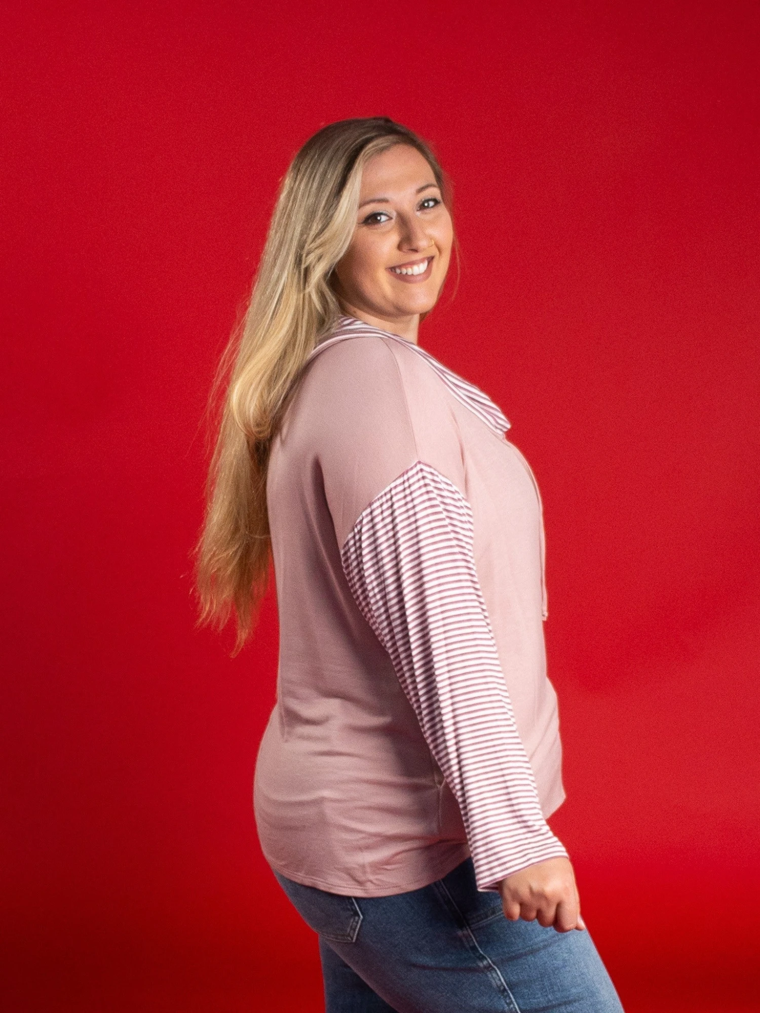 Striped Long Sleeve Top W/ Drawstring Hood | S-3X 5 Striped Long Sleeve Top W/ Drawstring Hood | S-3X - Image 3