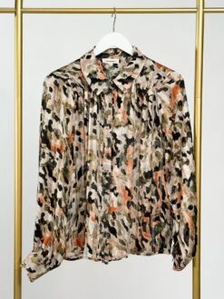 Watercolor Printed Long Sleeve Button Down Collared Top | S-L