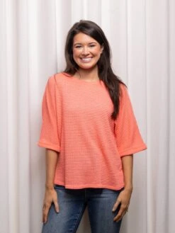 1/2 Sleeve Round Neck Waffle Knit Top | S - 3X