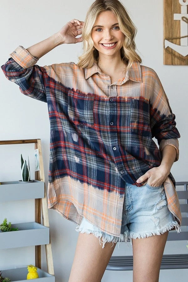 Bleached Detail Plaid Button Down Shirt | S - L Oli & Hali 3 Bleached Detail Plaid Button Down Shirt | S - L Oli & Hali