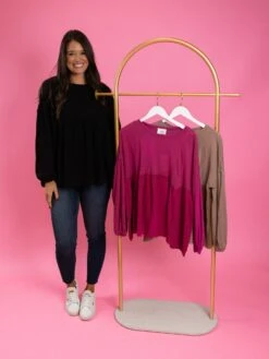 Babydoll Long Sleeve Round Neck Top | S-3X