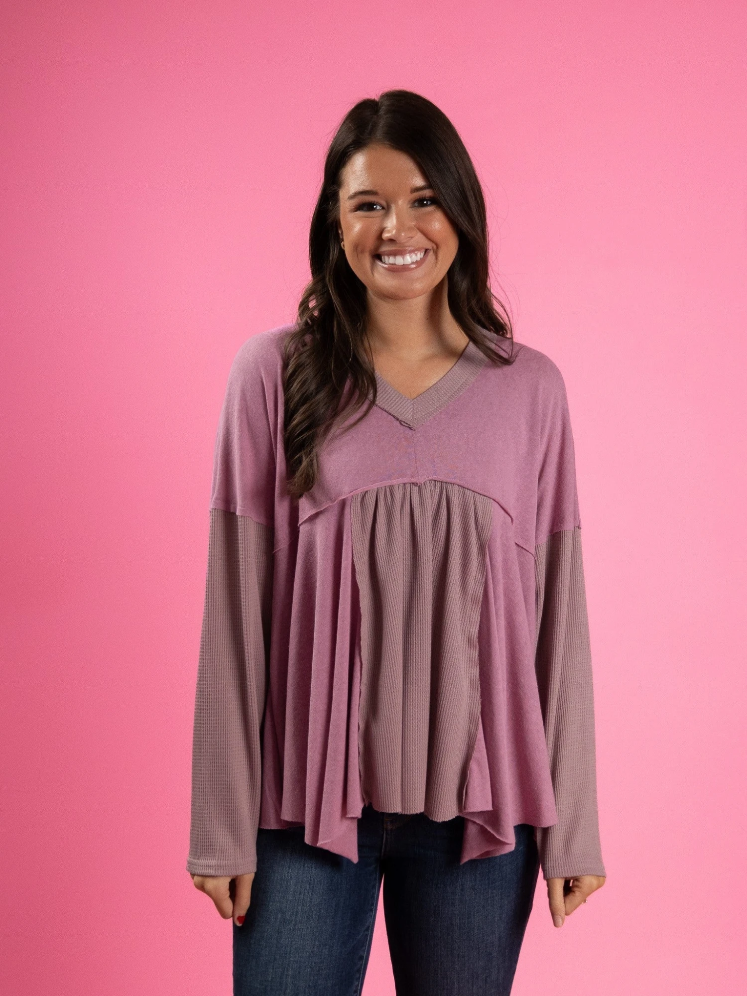 Long Sleeve V Neck Colorblock Top | S-L 4 Long Sleeve V Neck Colorblock Top | S-L - Image 2