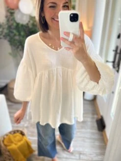 Bubble Sleeve Mineral Wash Top | S-L