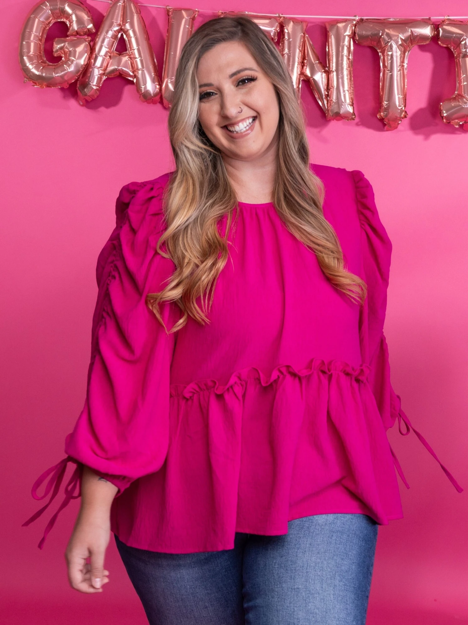 Round Neck Ruffled Waist Babydoll Top W/ Adjustable Sleeves | S-3XL 3 Round Neck Ruffled Waist Babydoll Top W/ Adjustable Sleeves | S-3XL