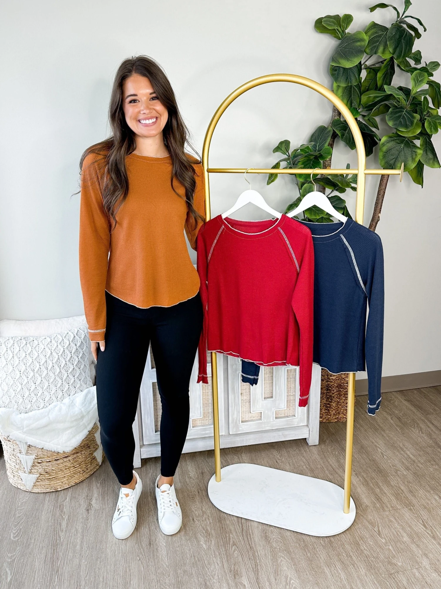 Textured Round Neck Long Sleeve Top W/ Contrasting Seams | S- XL 3 Textured Round Neck Long Sleeve Top W/ Contrasting Seams | S- XL