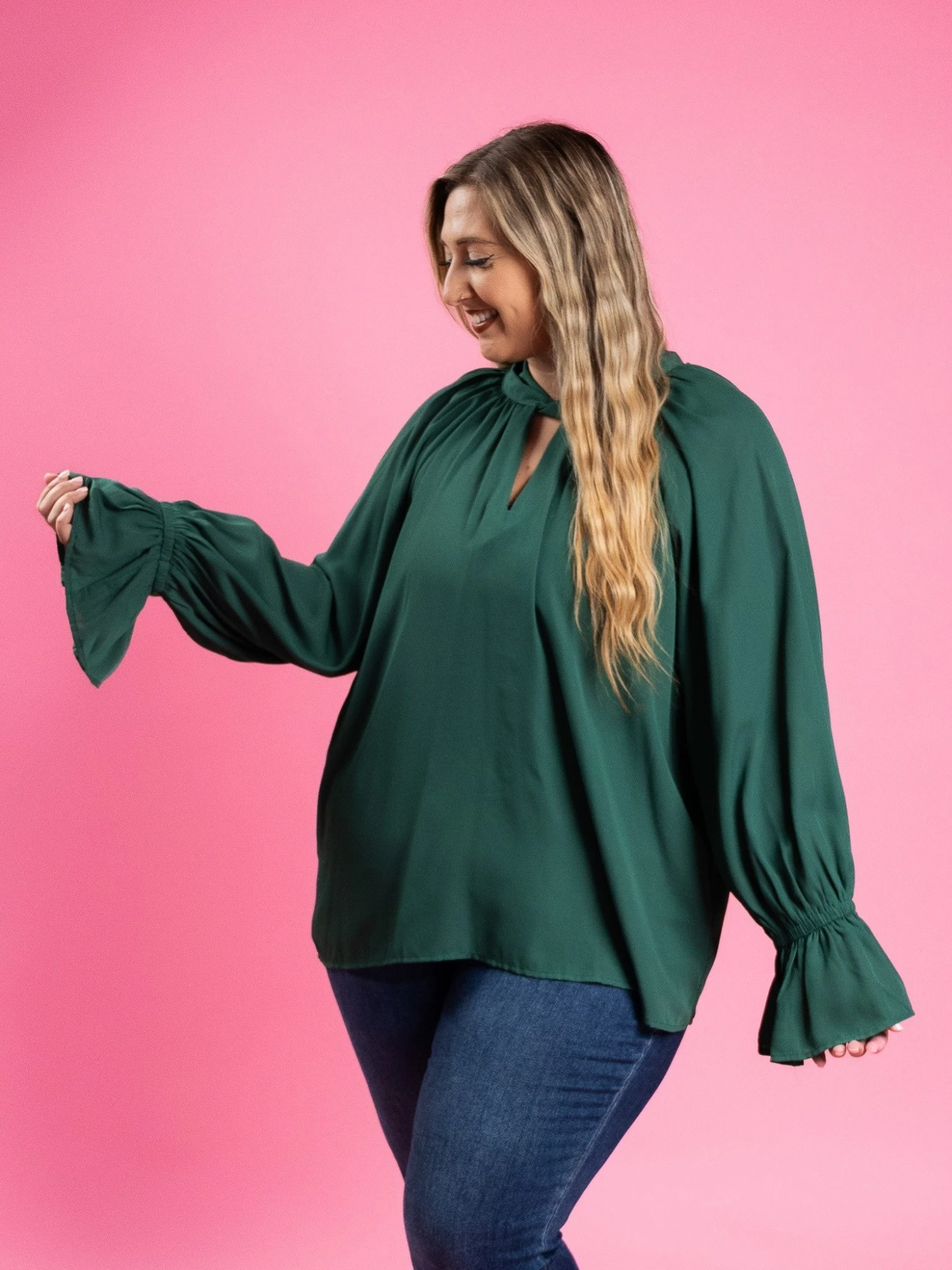 High Neck Knotted Collar Long Flounce Sleeve Blouse | S-3XL 5 High Neck Knotted Collar Long Flounce Sleeve Blouse | S-3XL - Image 3