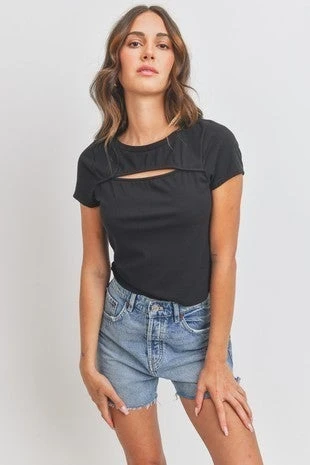 Short Sleeves Cut Out Detail Rib Knit Crop Top *Final Sale* 3 Short Sleeves Cut Out Detail Rib Knit Crop Top *Final Sale*