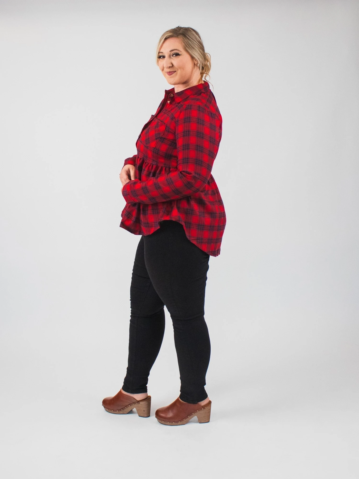 Collared Plaid Long Sleeve Babydoll Top W/ Pockets | S - L 4 Collared Plaid Long Sleeve Babydoll Top W/ Pockets | S - L - Image 2