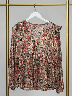 Ruffled Babydoll V Neck Long Sleeve Floral Print Blouse | S - XL