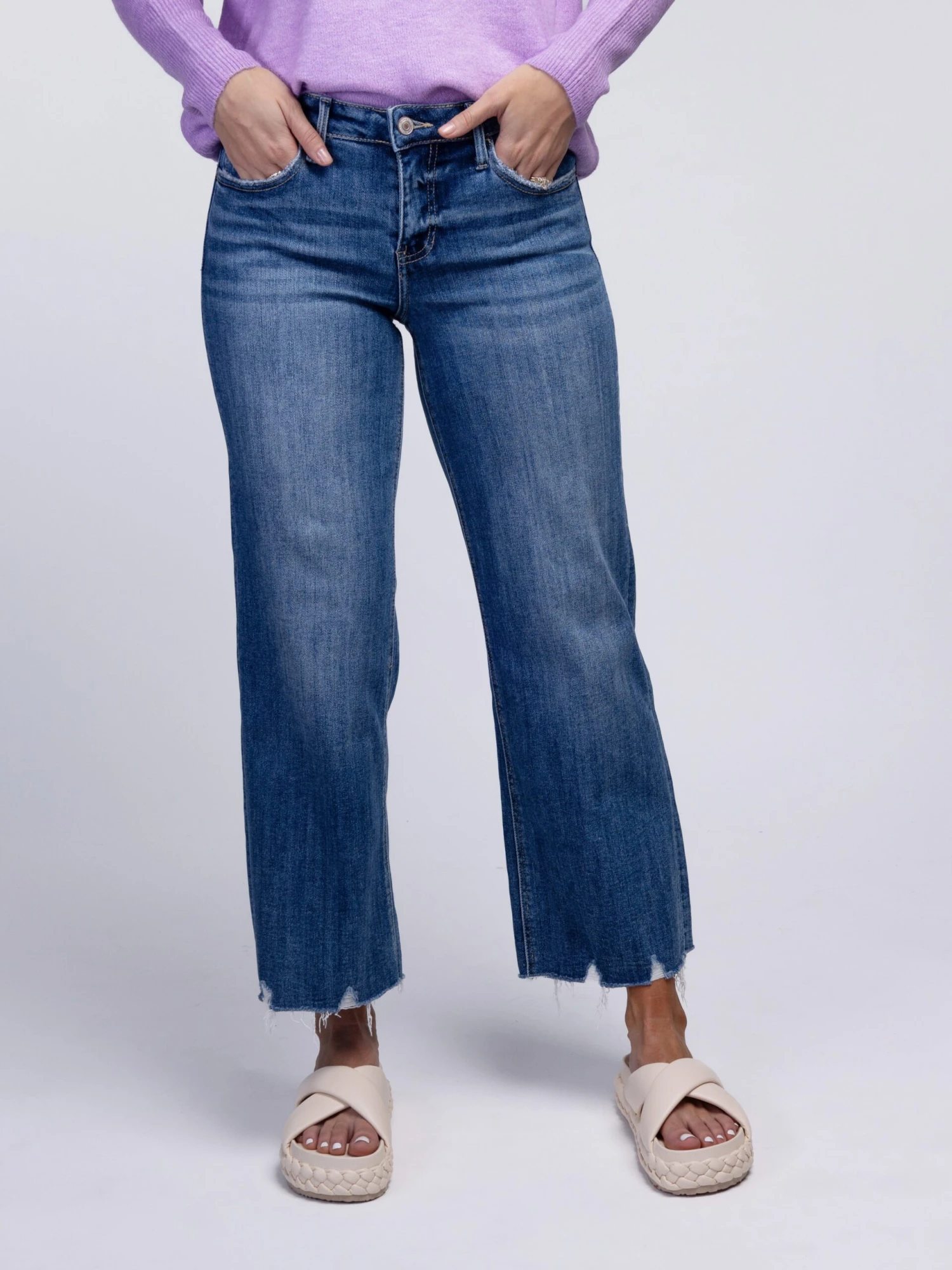 Lovervet Mid Rise Wide Leg Jeans W/ Distressed Hem | 0-22 3 Lovervet Mid Rise Wide Leg Jeans W/ Distressed Hem | 0-22