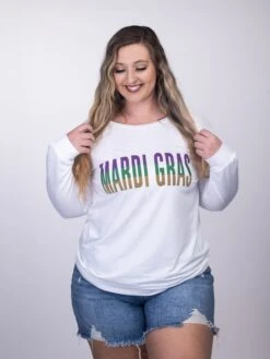 Mardi Gras Boat Neck Long Sleeve Top | S - XL Mardi Gras