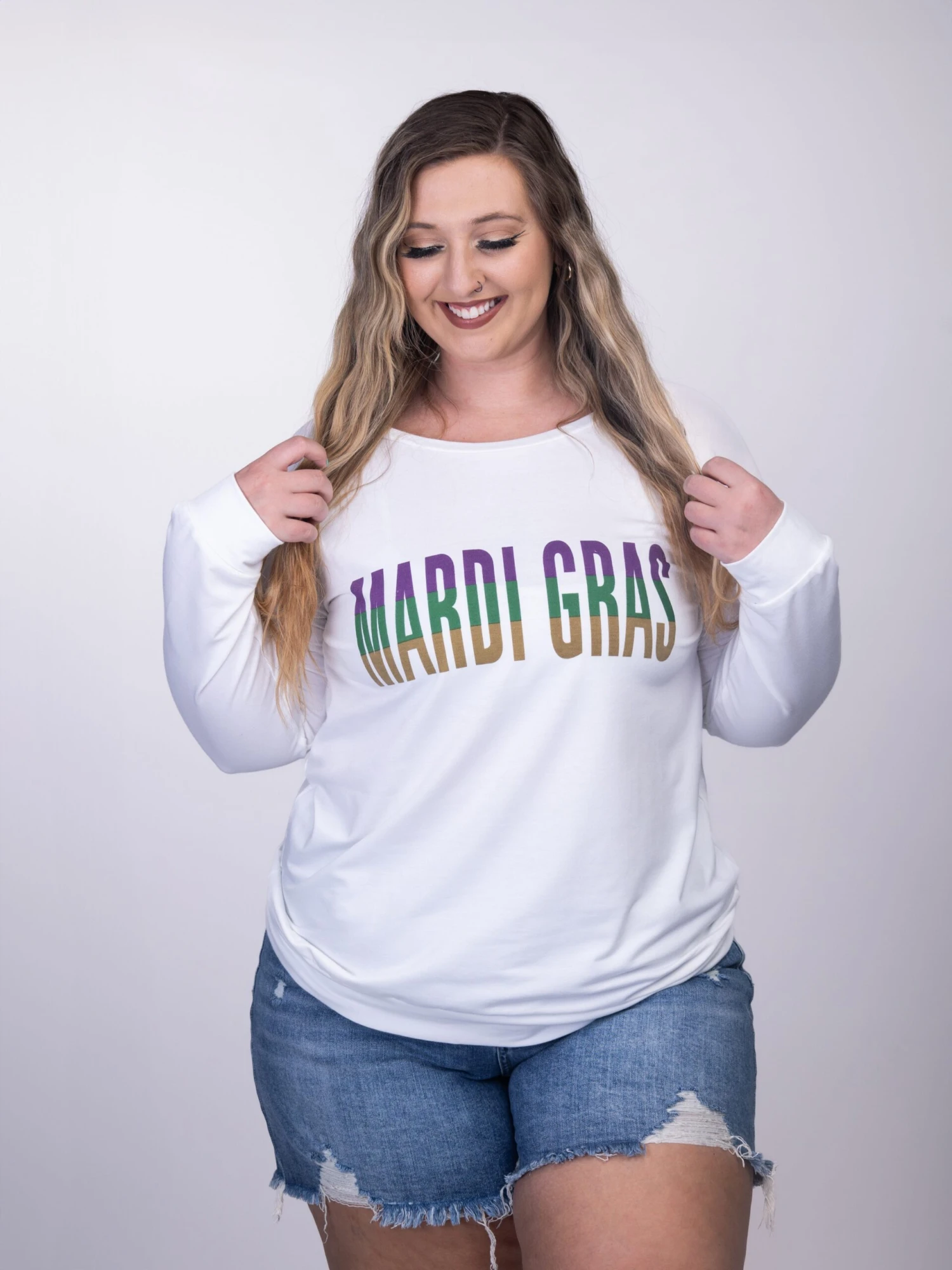 Mardi Gras Boat Neck Long Sleeve Top | S - XL Mardi Gras 3 Mardi Gras Boat Neck Long Sleeve Top | S - XL Mardi Gras