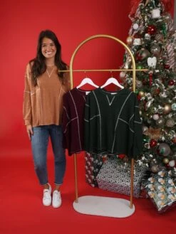 Contrast Stitch Long Sleeve Crewneck Top | S - 3X