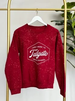 Crimson Here To Tailgate Bleached Sweatshirt | S-3X