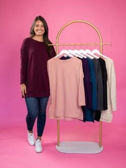 Long Sleeve Round Neck Tunic Top | S-XL