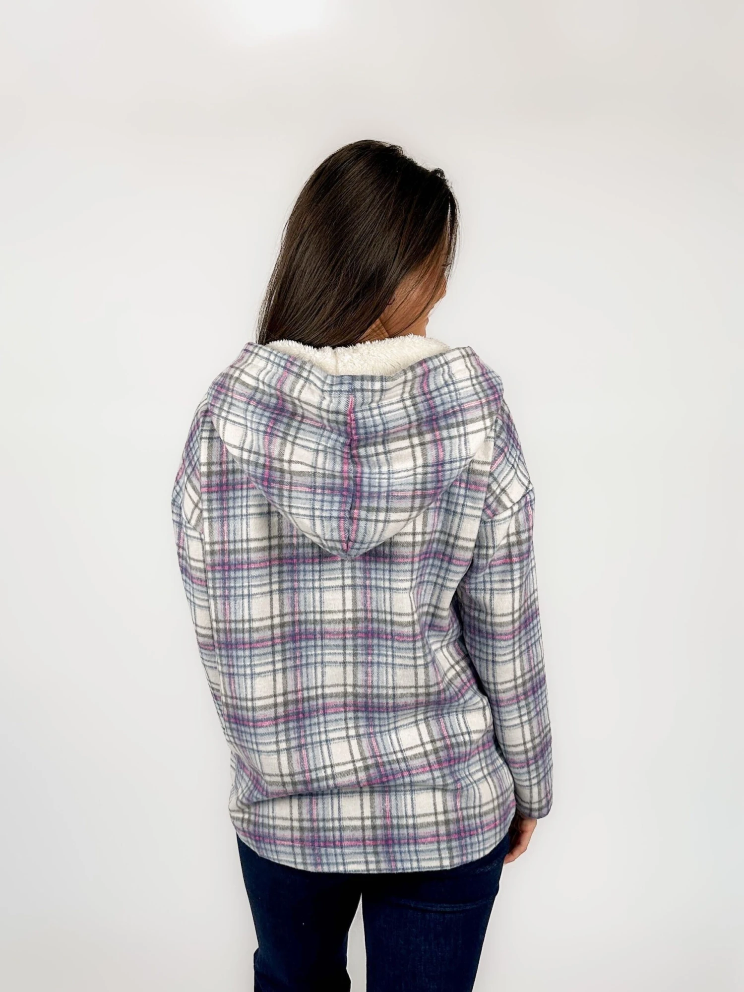 Plaid 1/4 Button Up Lined Hoodie W/ Pockets | S - 2XL 5 Plaid 1/4 Button Up Lined Hoodie W/ Pockets | S - 2XL - Image 3
