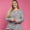 Animal Print Round Neck Long Sleeve Top | S - 3X