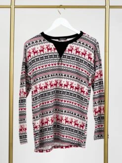 Christmas Mixed Print Long Sleeve Round Neck Top | S-3X