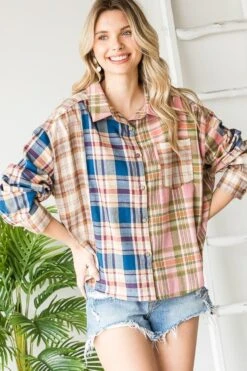 Mix & Match Plaid Cropped Button Up Shirt | S - L Oli & Hali