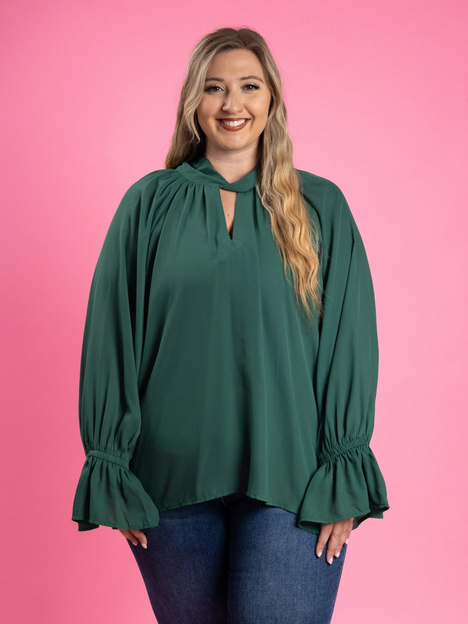 High Neck Knotted Collar Long Flounce Sleeve Blouse | S-3XL 4 High Neck Knotted Collar Long Flounce Sleeve Blouse | S-3XL - Image 2