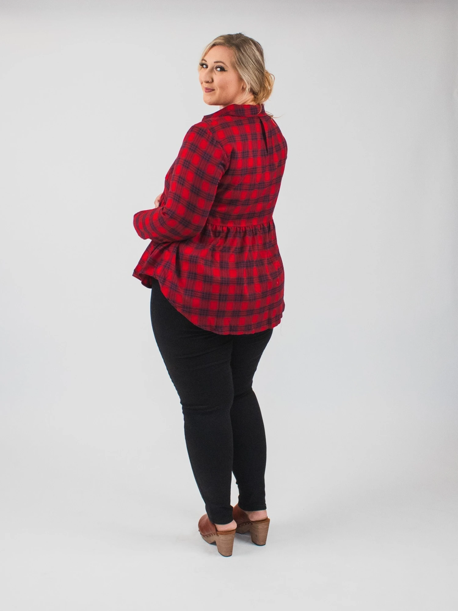 Collared Plaid Long Sleeve Babydoll Top W/ Pockets | S - L 5 Collared Plaid Long Sleeve Babydoll Top W/ Pockets | S - L - Image 3