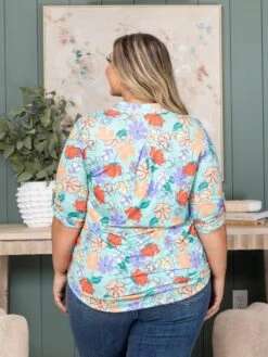 Roll Up Button Sleeve Floral Hi Low Top | S-L -Be Cool Shop bd39398e28116eff9c99abc68f788f44