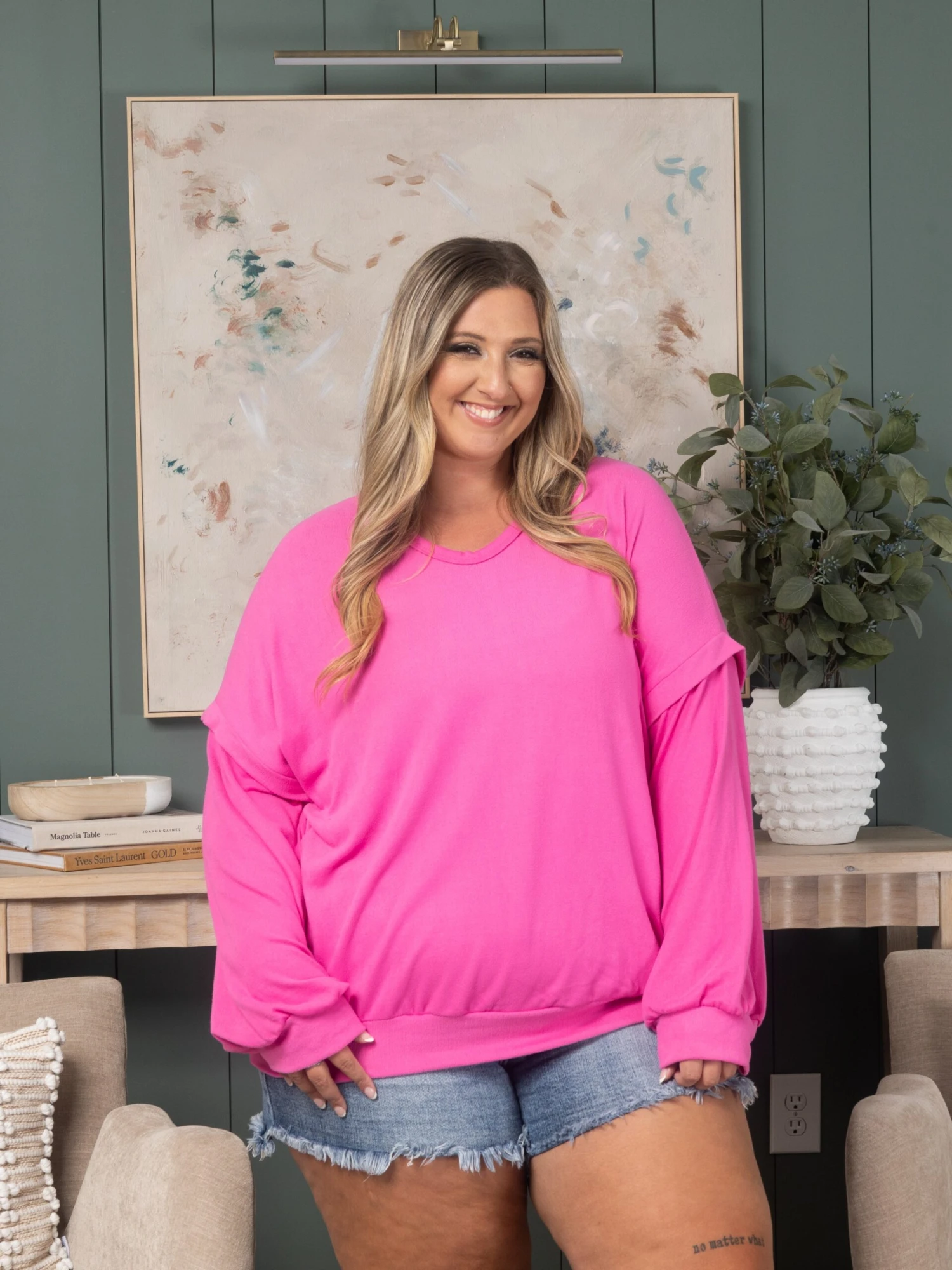 Long Sleeve V-Neck Top W/ Band Detail | S-3X 3 Long Sleeve V-Neck Top W/ Band Detail | S-3X
