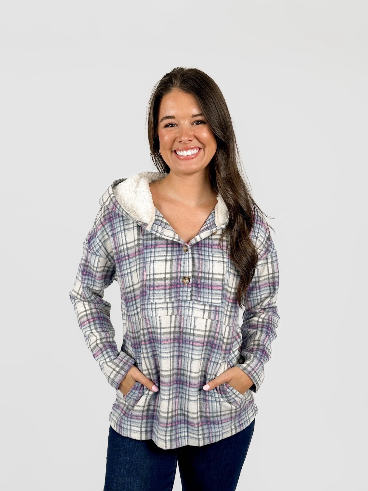 Plaid 1/4 Button Up Lined Hoodie W/ Pockets | S - 2XL 3 Plaid 1/4 Button Up Lined Hoodie W/ Pockets | S - 2XL