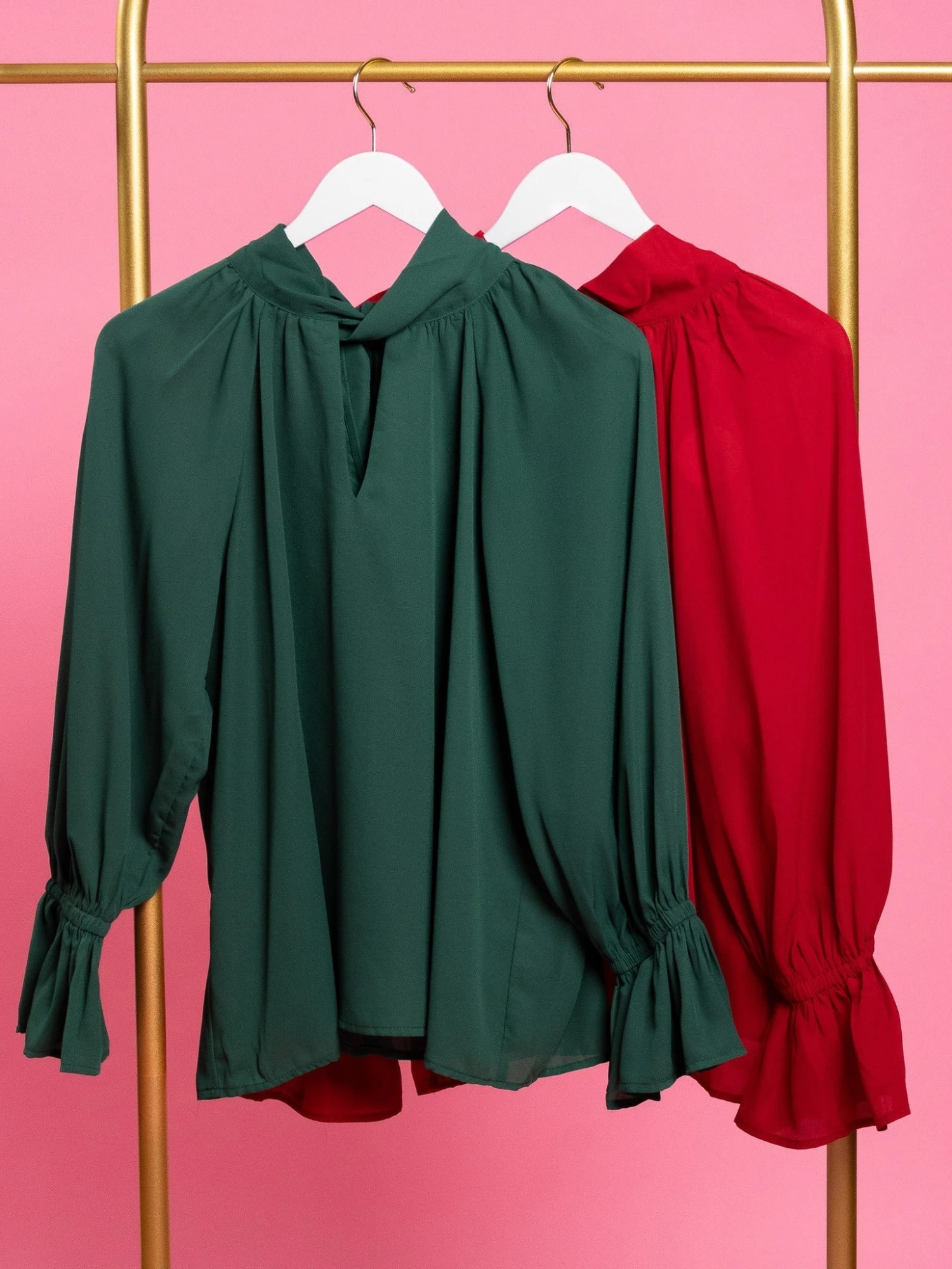 High Neck Knotted Collar Long Flounce Sleeve Blouse | S-3XL 3 High Neck Knotted Collar Long Flounce Sleeve Blouse | S-3XL