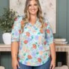 Roll Up Button Sleeve Floral Hi Low Top | S-L -Be Cool Shop d5dc9b44839d9c964c482ee6fd4fc590