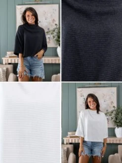 Ribbed Cowl Neck Kimono Sleeve Top| S-L