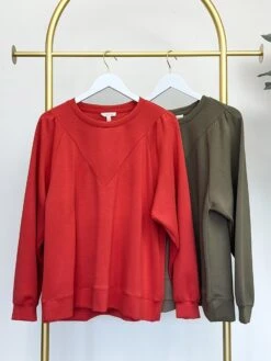 Cotton Terry Long Sleeve Oversized Round Neck Pullover | S - XL