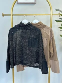 Turtle Neck Studded Long Sleeve Top | S-L