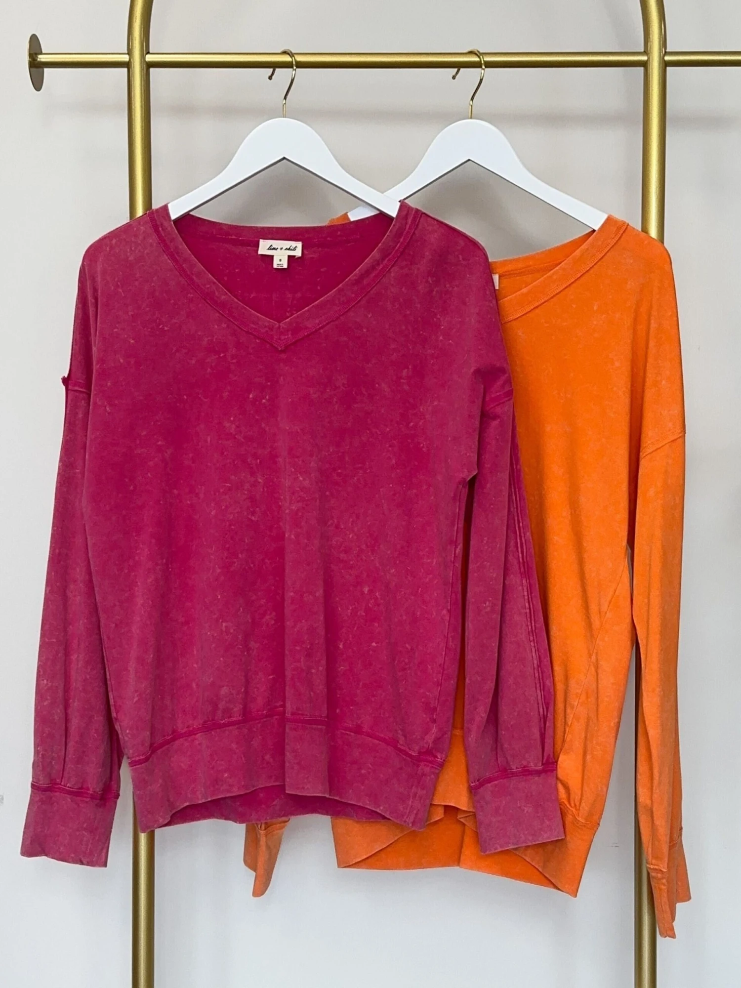 Mineral Washed Long Sleeve V Neck Top | S - XL 3 Mineral Washed Long Sleeve V Neck Top | S - XL