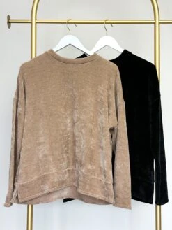 Velvet Oversized Long Sleeve Round Neck Sweater | S-L