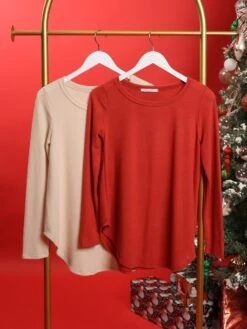 Brushed Long Sleeve Round Neck Top | S-3X *Final Sale*