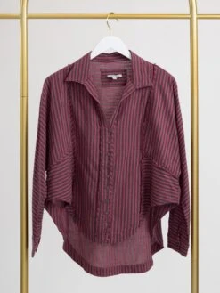 Raw Edge Detail Striped Button-Down Collared Long Sleeve Shirt | S - 3X