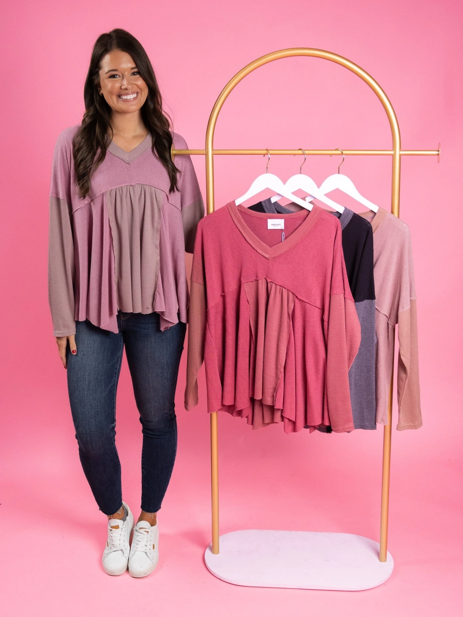 Long Sleeve V Neck Colorblock Top | S-L 3 Long Sleeve V Neck Colorblock Top | S-L