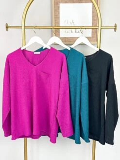 Ribbed V Neck Long Sleeve Top | S-3X