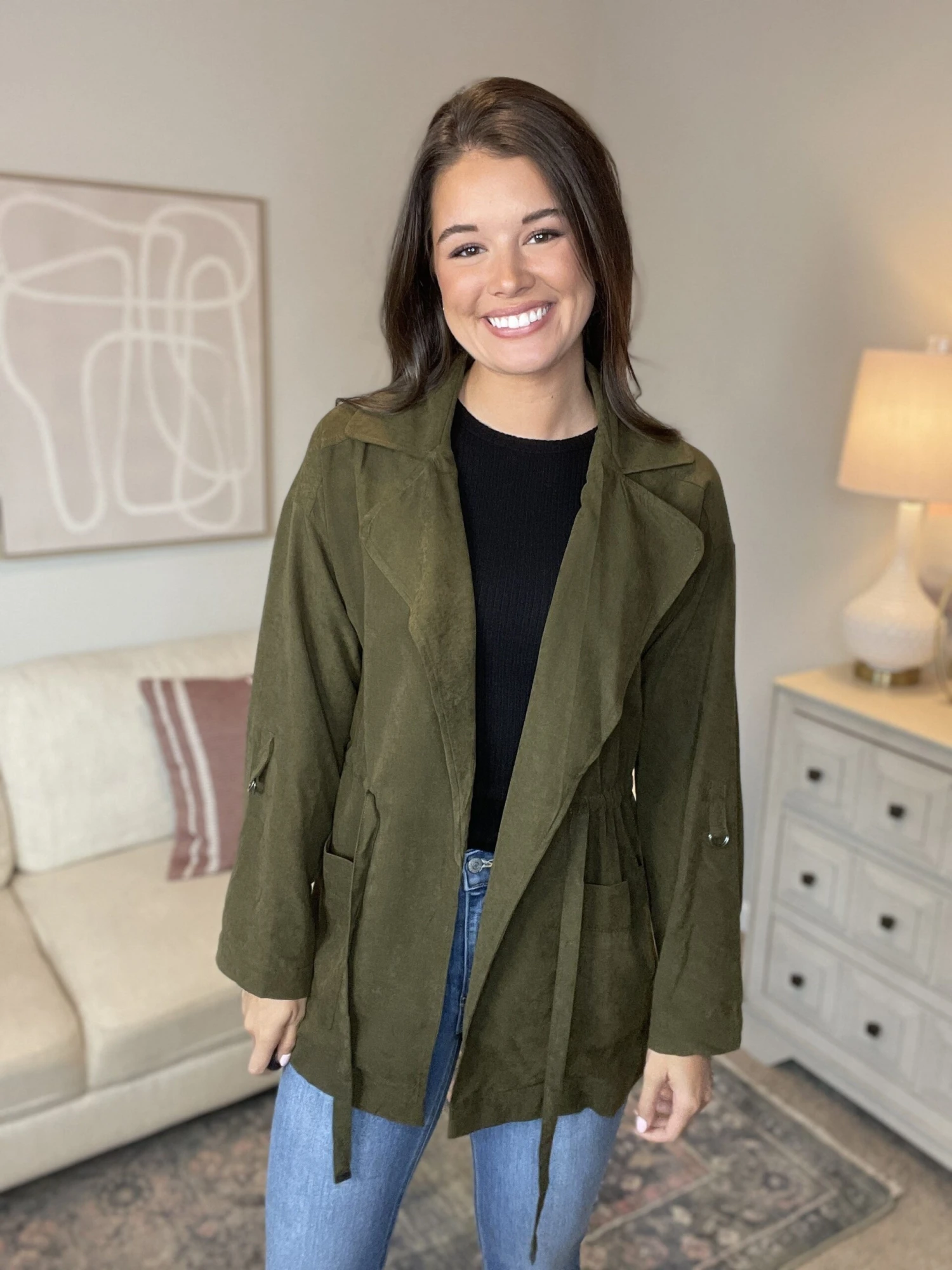 Be Cool Carmen Drawstring Waist Collared Trench Jacket W/ Pockets | S - L 4 Be Cool Carmen Drawstring Waist Collared Trench Jacket W/ Pockets | S - L - Image 2