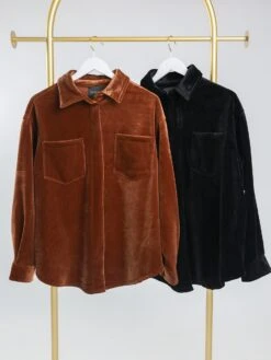 Corduroy Ribbed Long Sleeve Button Jacket W/ Collar | S - L