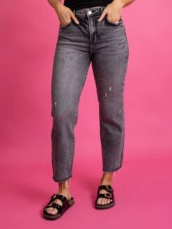 Risen Happy I'm Here Straight Leg Jeans W/ Raw Hem | 0 - 3X -Be Cool Shop 60f0435b893429b44ea30e196dbd9492