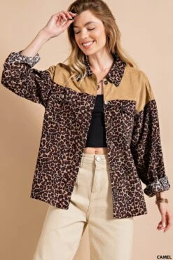 Animal Print Corduroy Shirt Jacket | S - 2XL Kori