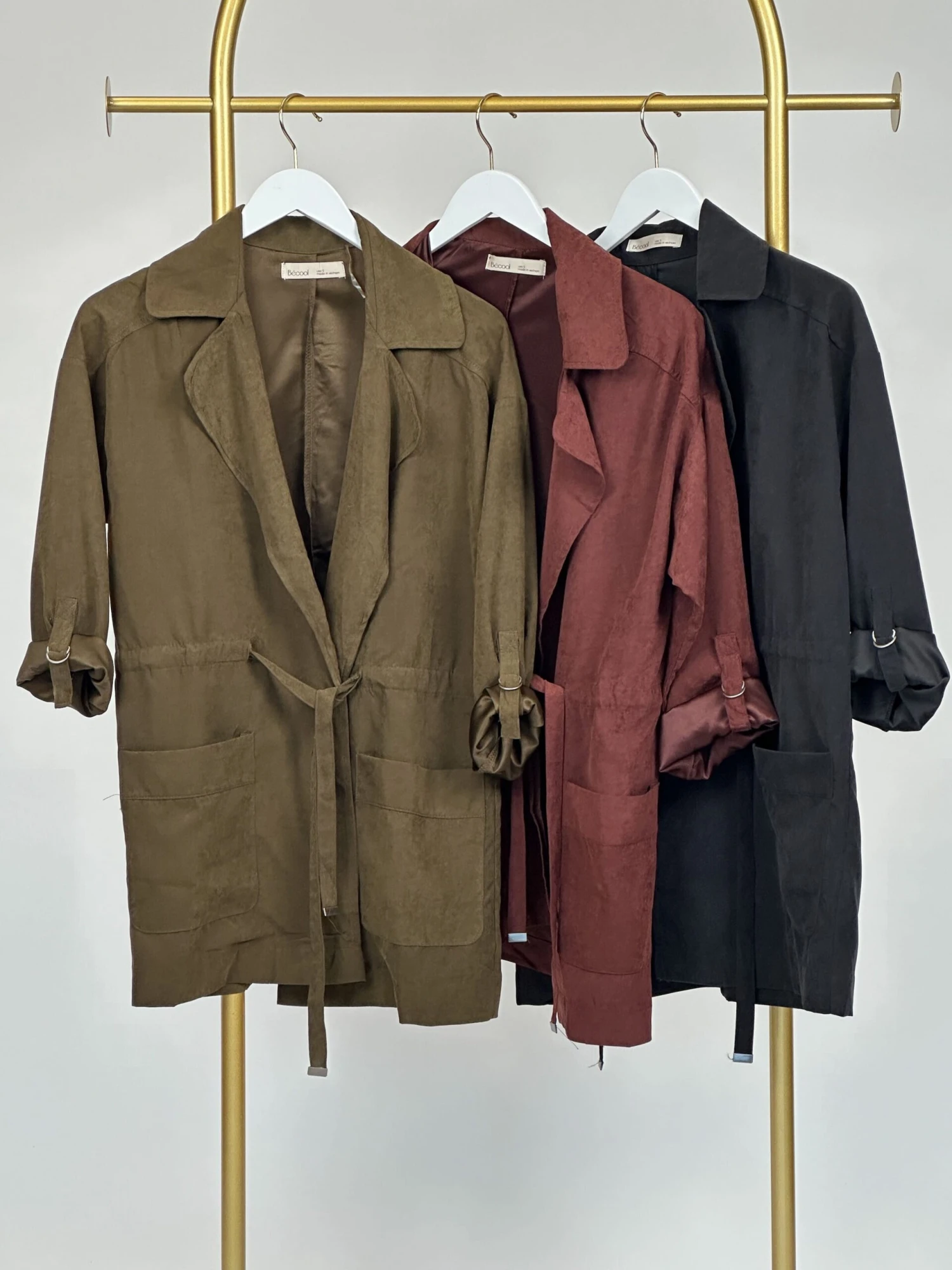 Be Cool Carmen Drawstring Waist Collared Trench Jacket W/ Pockets | S - L 3 Be Cool Carmen Drawstring Waist Collared Trench Jacket W/ Pockets | S - L